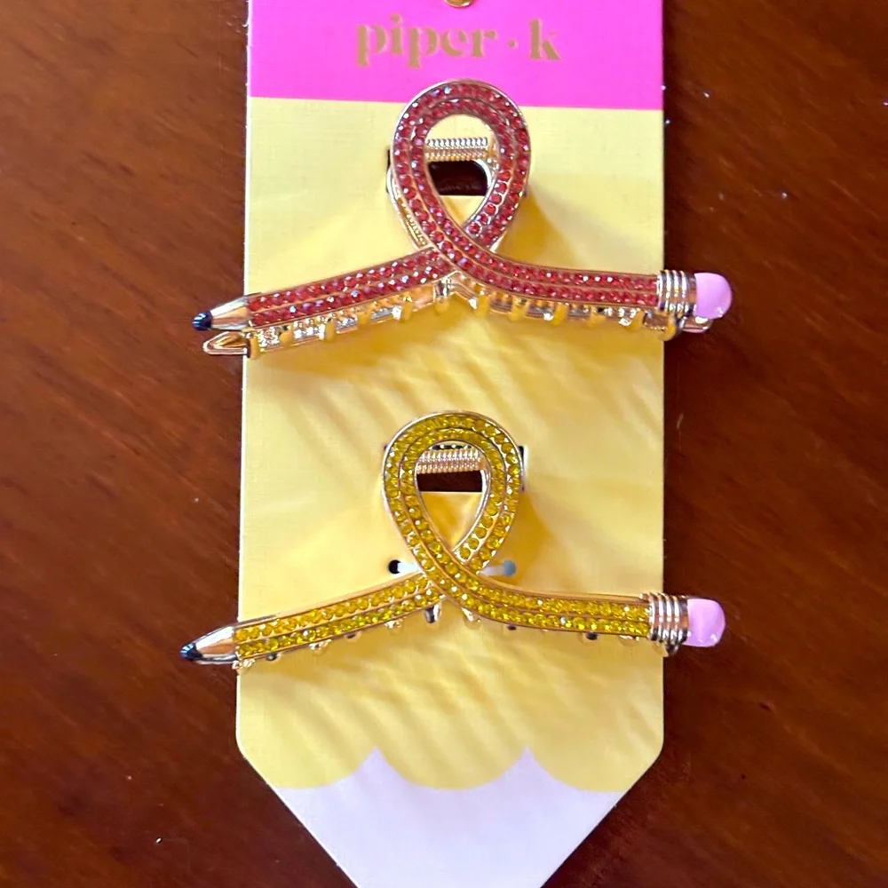 NWT Piper K pink and Yellow pencil Hair claw clips